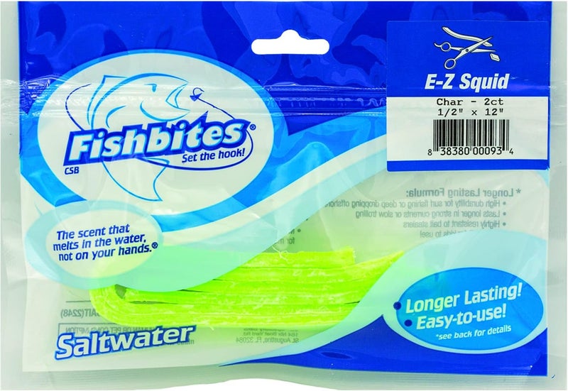 Fishbites® E-Z Squid Saltwater Bait - Chartreuse, 2 Strips of 12" - Image 1